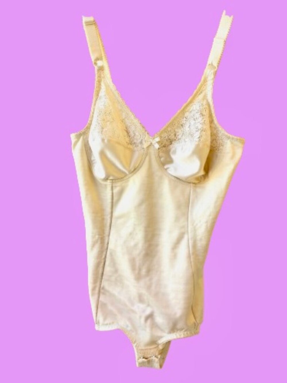 Vintage 80's Va Bien Teddy Shaper Control Bodysuit Lace Style 1291 size USA 38B